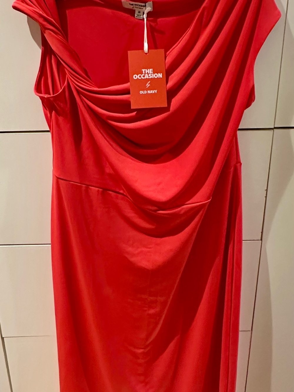 Old Navy Red One-Shoulder Draped Evening Dress
